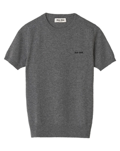 Кашемировый топ с логотипом вязки интарсия, серый Miu miu