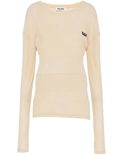 Платье мини с круглым вырезом, нейтральный цвет Miu miu