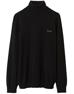 Кашемировый джемпер с логотипом, черный Miu miu