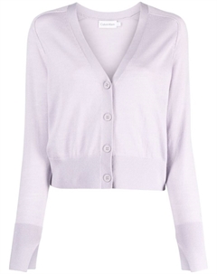 Шерстяной кардиган с V-образным вырезом, фиолетовый Calvin klein