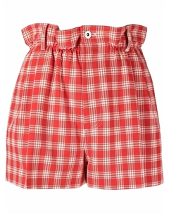 Клетчатые шорты с присборенной талией, красный Miu miu
