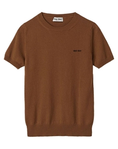 Кашемировый топ с логотипом вязки интарсия, коричневый Miu miu