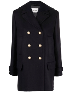 Двубортное пальто из вирджинской шерсти, синий Miu miu