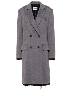 Двубортное пальто с вышитым логотипом, серый Miu miu