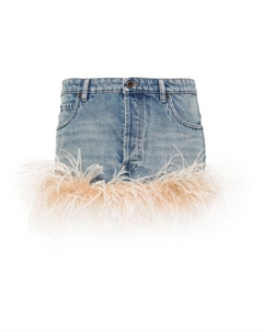 Джинсовая юбка мини с перьями, синий Miu miu