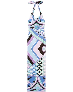 Атласное платье макси с вырезом халтер и принтом Vivara, синий Pucci