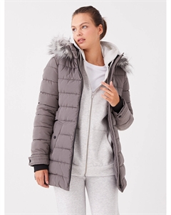 Женское однотонное пуховик с капюшоном, серый Xside