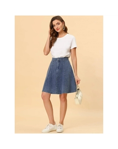 Женская повседневная джинсовая юбка-миди с высокой талией и расклешенной плиссировкой, светло-синий Allegra k