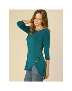 Женская повседневная туника с асимметричным подолом и круглым вырезом, рукавами 3/4, черный Allegra k