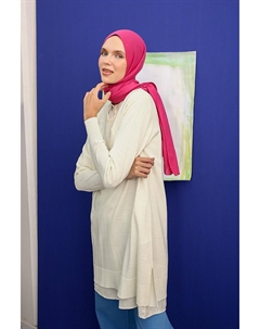 Трикотажная туника с V-образным вырезом цвета экрю All day