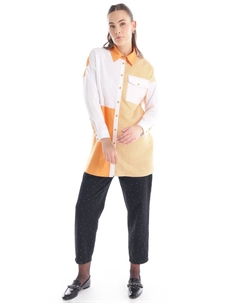 Туника из смешанной ткани с рубашечным воротником оранжевая Kayra