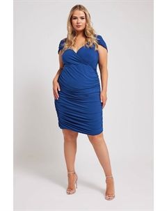 Платье с открытыми плечами и запахом, со сборками, синий Yours curve