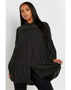 Бохо рубашка с длинными рукавами и ярусами, черный Yours curve