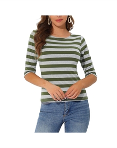 Женские повседневные футболки с рукавами до локтя, облегающие топы с вырезом лодочкой, цвет Army Green Grey Allegra k