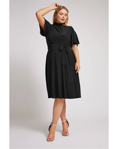 Платье фигуристка London с высоким воротом и поясом, черный Yours curve