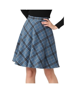 Женская клетчатая эластичная талия длиной до колена камвольная юбка трапециевидной формы, цвет Grey Blue Allegra k