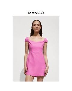 Платье с воротником-лодочкой, светло-розовый Mango