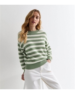 Джемпер зеленой вязки в сетчатую полоску, зеленый New look