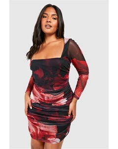 Сетчатое облегающее платье Plus с абстрактным цветочным принтом, красный Boohoo