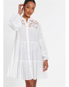 Платье-рубашка цвета хаки крючком, белый Quiz