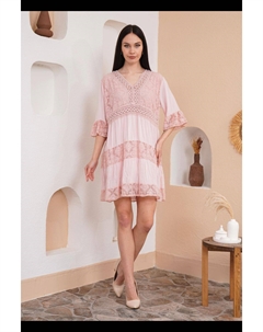 Кружевное мини-платье с рукавами 3/4 и V-образным вырезом оверсайз, розовый Hoxton gal