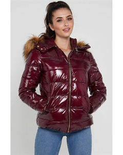 Блестящая куртка-пуховик с эластичным поясом и искусственным мехом на капюшоне, красный Love sunshine