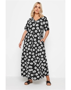 Платье макси со складками спереди с цветочным принтом, черный Yours