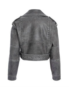 Объемная байкерская куртка из искусственной кожи, серый Quiz