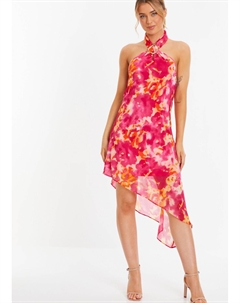 Асимметричное мини-платье из шифона с абстрактным принтом, розовый Quiz