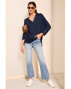 Туника с длинными рукавами и V-образным вырезом из мягкого трикотажа, синий Friends like these