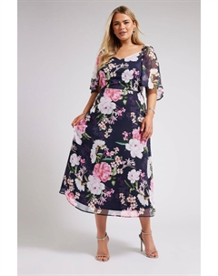 Темно- длинное платье london Curve с цветочным принтом, синий Yours