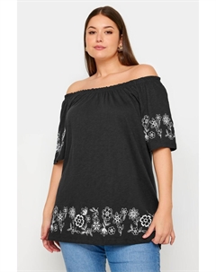 Темно- топ с открытыми плечами и вышивкой, черный Yours