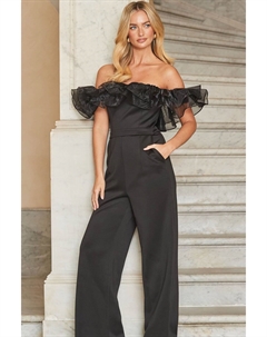 Комбинезон с широкими штанинами и вырезом бардо, черный Sosandar