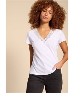 Кружевная футболка с набивным рисунком Элли, белый White stuff