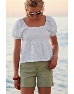 Фактурный топ с объемными рукавами и квадратным вырезом, белый Next