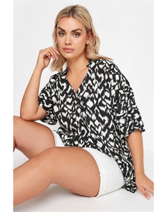 Блузка со складками спереди с ацтекским принтом, черный Yours