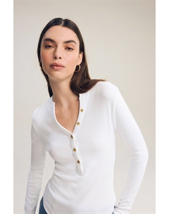 Топ в рубчик с длинными рукавами и декоративными пуговицами на пуговицах, белый Next