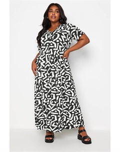 Плиссированное платье макси с абстрактным принтом, черный Yours