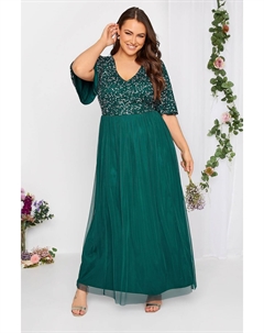 Роскошное платье макси с рукавами-ангелками и декором, зеленый Yours