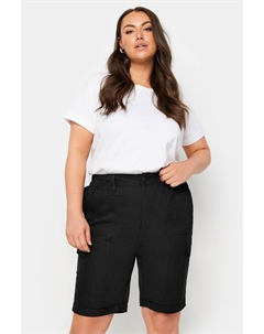 Удлиненные шорты карго с эластичной резинкой на талии, черный Yours