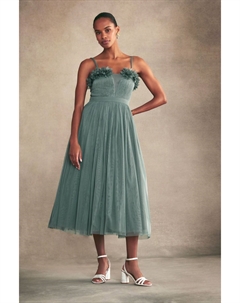 Янтарное платье миди с декоративным цветочным мотивом, синий Monsoon