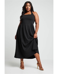 Жатые шорты платье миди из лимитированной коллекции с вырезом через шею и бретельками, черный Yours