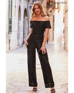 Комбинезон Bardot с пайетками, черный Sosandar