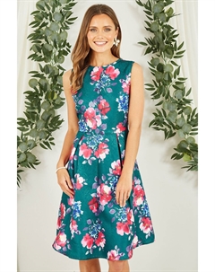 Зимнее платье с расклешенным низом и жаккардовым цветочным узором, зеленый Yumi