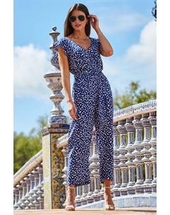 Комбинезон со сборками на плечах и узором в горошек, синий Sosandar