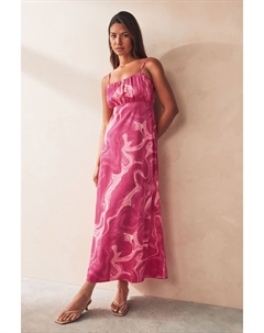 Платье миди на бретельках со сборками и мраморным принтом, розовый Only