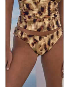 Низ бикини имеет высокий вырез и присборен сбоку, коричневый Next