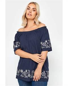 Темно- топ с открытыми плечами и вышивкой, синий Yours