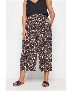 Укороченные брюки широкого кроя с цветочным принтом, черный Yours