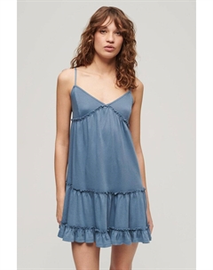 Каскадное мини-платье на бретелях из трикотажа, синий Superdry
